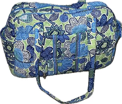 VERA BRADLEY Doodle Daisy Travel Duffel Bag Large Green And Blue Zipper Rare • $35.99