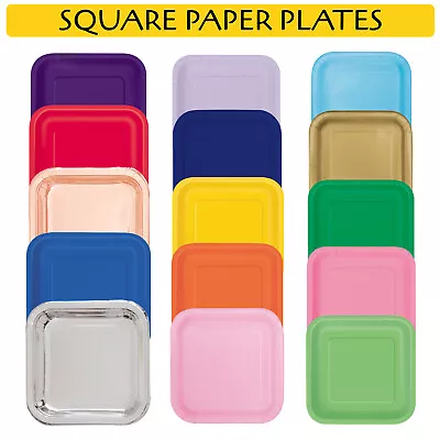 Paper Party Plates Disposable Square Solid Colours Choice Of Plate & Pack Sizes • £3.85