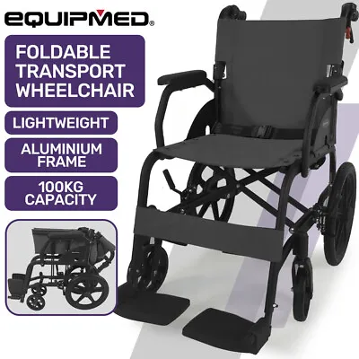 EQUIPMED Folding Transit Wheelchair Lightweight Aluminium Transport Foldable • $264