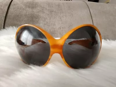 Vintage 1960's Oversized Bug-Eye Sunglasses Orange Made In Italy Pre-owned • $22