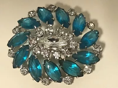 Vintage Kramer Of New York Blue Turquoise Glass Stone Pin Brooch • $19.99