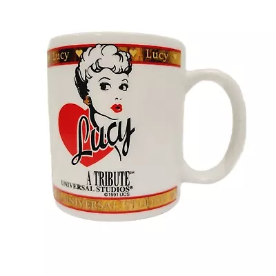 Vtg I Love Lucy A Tribute Universal Studios Coffee Mug 14 Oz Red Gold Trim Cup • $10.99