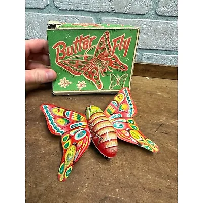 1950's Vtg Butterfly In Box Litho Tin Friction Toy On Wheels Alps Japan Insect • $44.99