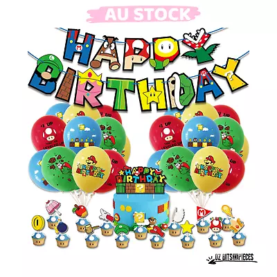 Super Mario Happy Birthday Banner Cake Topper Balloon Party Supplies • $4.99