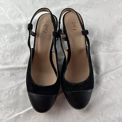 J Jill Shoes Womens Size 7.5 Black Leather Suede Pump Block Heel Sling Back • $27.50