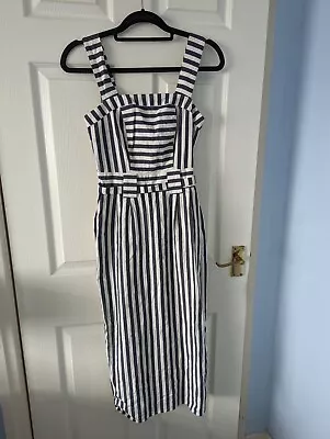 Nautical Striped 100% Cotton Pencil Dress UK Size 8 Warehouse • £10