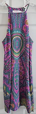 Alice & Trixie Womens Small Silk Halter Dress Pink Green Yellow • $40