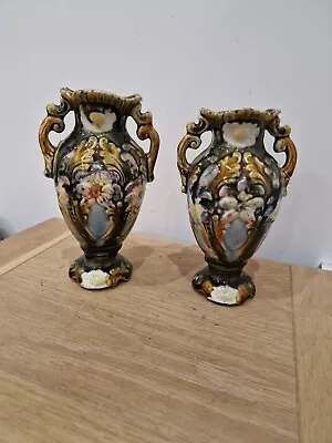 Vintage Pair Of Majolica German Vases Design 930. 16cm Tall • £30