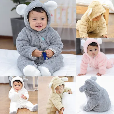 Clothes Hooded Romper Newborn Baby Boy Girl Jacket Warm Jumpsuit Outfit Winter • $29.03