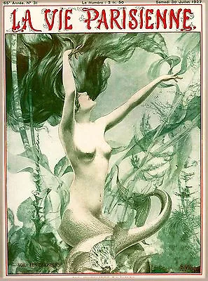 1927 La Vie Parisienne Mermaid French Nouveau France Travel Advertisement Poster • $10.49
