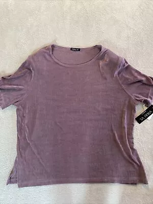 Vikki Vi Shirt Women's 1x Short Sleeve Tunic Top Purple Slinky Travel Knit New • $17.60