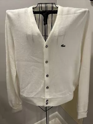 Vintage Lacoste Izod Made In USA White Button Cardigan Sweater Mens Large • $25