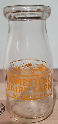 Homestead Dairy Farm 1/2 Pint Orange Pyro Milk Or Cream Bottle Salisbury MD • $24.99