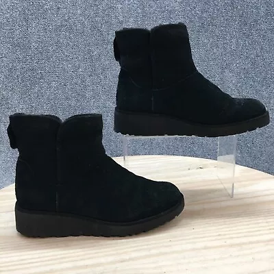 UGG Boots Womens 5.5 Kristine Wedge Ankle Bootie Shearling Winter 101249A Black • $55.24