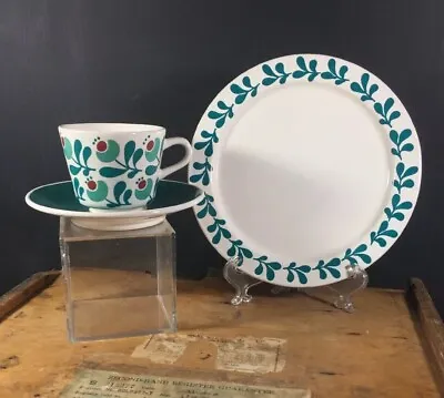 Melitta Porcelain Ceramic German Teal Abstract Flowers Vtg Salad Teacup Saucer • $7.50