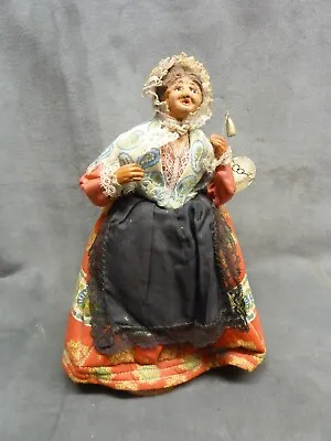 Vintage Peddler Doll Figurine 50s Hand Made From De Villaine Plaster Lady Fabric • £8