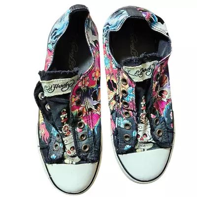 Ed Hardy Skull Black Slip On Shoes Sneakers Women's Size 7 Vintage Y2K • £33.73