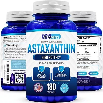 Astaxanthin New 10mg Softgel - 180 Capsules - Best Value We Like Vitamins • $24.99