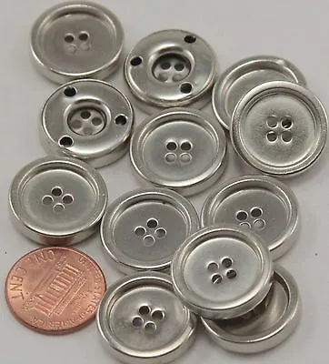 12 Shiny Hollow Silver Tone Metal Sew-through Buttons 3/4  19mm # 7040 • $6.99