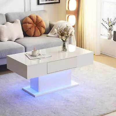 LED Coffee Table With Lights High Glossy Sofa Center Cocktail Table Living Room • $139.90