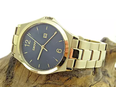 £35 • Buy DKNY Parsons Ladies 34mm Designer Black Dial Gold Bracelet Watch NY-2366