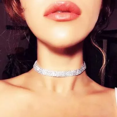 Luxury 3-5 Rows Bling Diamond Fashion Chocker Necklace Collar Rhinestone Choker • £2.49