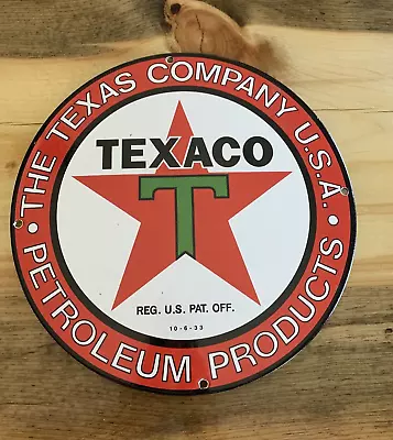 Vintage Texaco Texas Co Petroleum 12  Porcelain Gas Pump Station Motor Oil Sign • $0.99