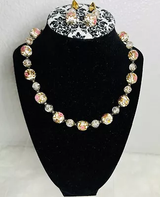 Vintage Venetian Italian Wedding Cake White Glass Bead Necklace Earrings Set • $94.48