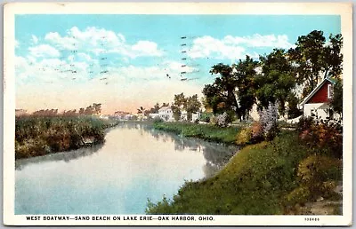West Boatway - Sand Beach On Lake Erie - Oak Harbor Ohio C.1930 Postcard PC5839 • $5.10