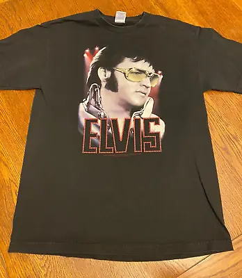 Vintage 2004 Elvis Presley Black & Red Neon Graphic Concert T-Shirt Size L • $32.67