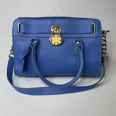 $34.99 • Buy EMMA FOX Cambridge Blue Leather Front Gold Lock Satchel Bag NEW