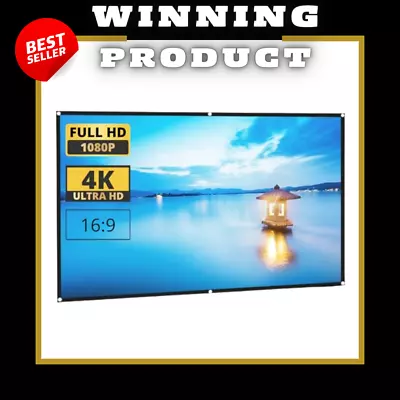 Screen Projector Hd 60-100 Inch Portable Stand 4k 100 Home Theater Movie 16:9 • $18.97