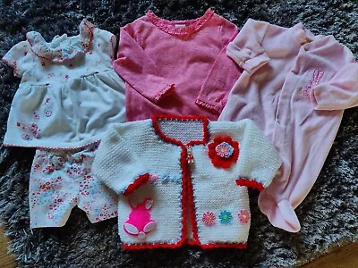 £8.99 • Buy Hand Knitted Girls White & Red Trim Cardigan  Free Newborn Outfit 3-6 Mths Top