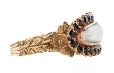 Rare Georgian 15ct Gold Jet Mourning Ring With Blonde Hair C. 1804 Size 7.25 • $999