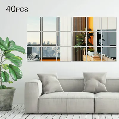 £8.89 • Buy 40Pcs Glass Mirror Tiles Wall Sticker Square Self Adhesive Stick On DIY Home UK