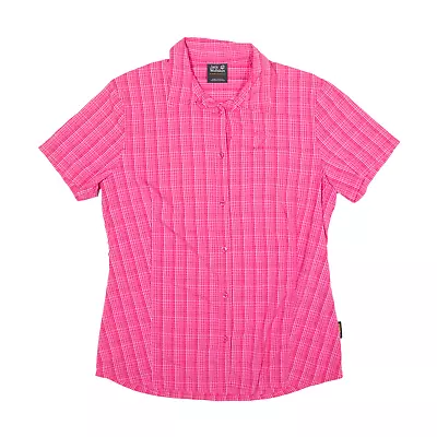 JACK WOLFSKIN Shirt Pink Check Short Sleeve Womens UK 12 • £12.99