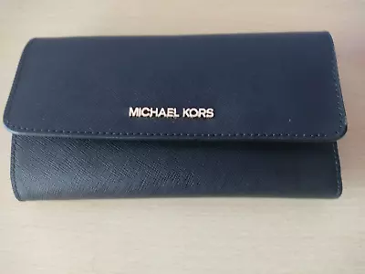 Michael Kors Women Trifold Credit Card Holder Wallet Clutch Black Gold 7x4  • $42.99