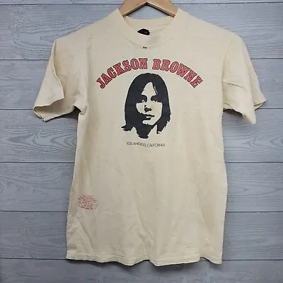 Vintage Jackson Browne Mens Small Tan 70s Short Sleeve California Music Tshirt • $162