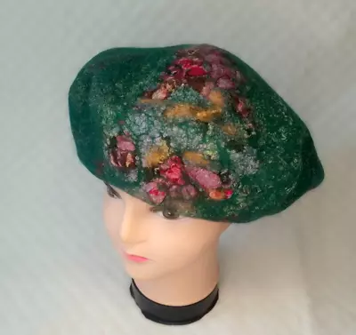 Womens Felted Green Merino Wool Beret.Warm Winter Hat.Fashion Womens Hat.origina • $150.91