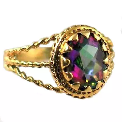 Mystic Fire Topaz Solid 10KY Or 14KY Gold Ladies Ring R070-Handmade • $407.88