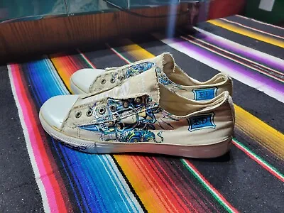 Ed Hardy Sneakers Shoes Size 12 Tan Tattoo Skull Graphic Slip On • $28.50