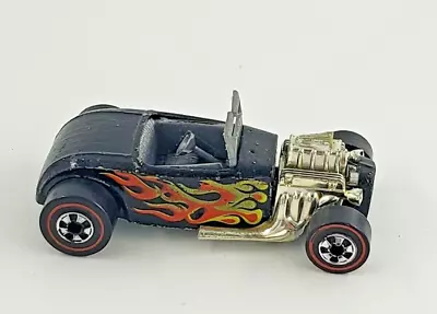 VINTAGE Hot Wheels Redline Hot Rod Roadster Black W/ Flames 1975 Hong Kong • $25.99