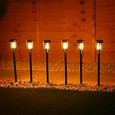 £10.95 • Buy 6 Pack Solar Mini Flickering Dancing Flame Effect Outdoor LED Torch Stake Lights
