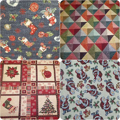 £0.99 • Buy CHRISTMAS XMAS TAPESTRY - Upholstery Curtain Cushion Fabric (4 Designs)