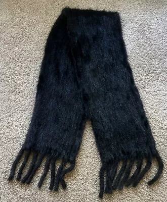 Black Genuine Mink Fur Scarf Throw Fringed 67  X 10  Lovely! • $25.55