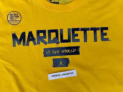New $35 Nike Jordan Ncaa Marquette Vs The World Yellow Dri-fit T-shirt Size L • $30