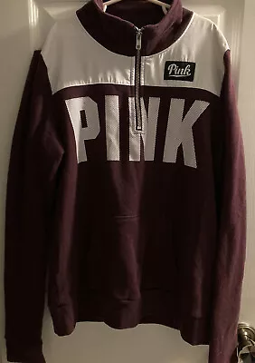 Pink By Victoria Secret Half Zip Sweatshirt Pullover Maroon White Size Small • $12