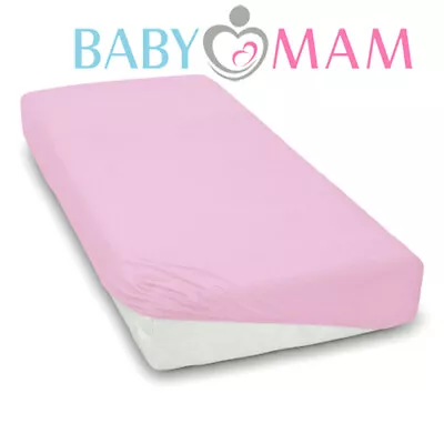 Super Soft Fitted Sheet Jersey Stretchy 100% Cotton Fit Cot 120x60cm Pink • £5.39