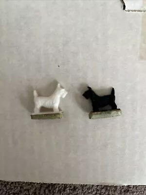 Vintage Lot Of 2 Dogs Novelty Pair Plastic Scottie Dog Miniature Magnetic Base • $5