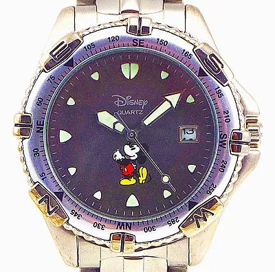 $98.85 • Buy Mickey Rare Disney Fossil Time Works Man's, Date Gray Dial, New Unworn Watch $99